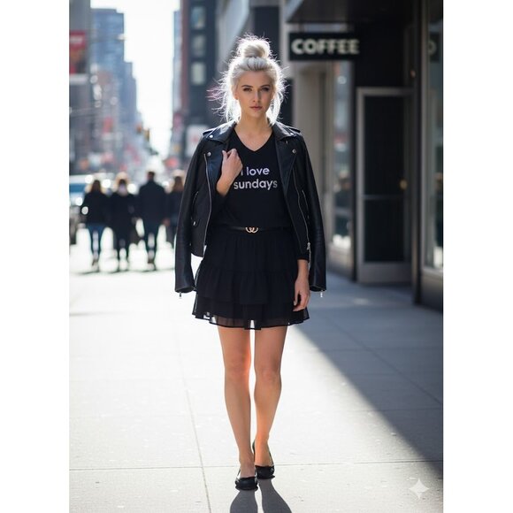 NWOT Peace Love World “I love Sundays” black sweater top, M/L - Picture 2 of 8